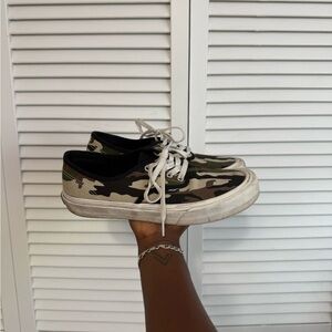 Green and White Casual Sneakers with Canvas Upper